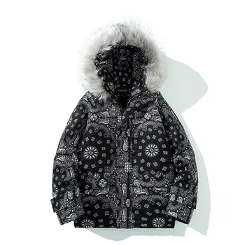 LUCLESAM Téli Férfi Meleg Etnikai Paisley Nyomtatás Le Dzseki Férfi ruházat Sűrűsödik Kapucnis Pamut Kabát Férfi Zubbonyok luxus designer kabát 2