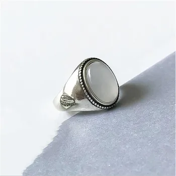 LULU-DISZNÓ Egyszerű rést az öreg fehér achát gyűrű nyitó divat személyiség kialakítása ovális kő gyűrű J0912 1