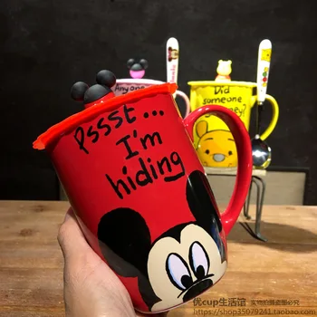 Magas Minőségű Disney Mickey Minnie Micimackó Bögre Tej Bögre Bögre TeaMug Poharat Pár Bögre Fedél A Kerámia Kanál 1