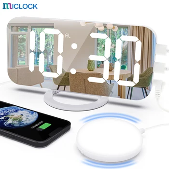 MICLOCK Új Digitális Ébresztőóra Vibrációs Emlékeztető Éjszakai Fény Nagy LED Tükör-Elektronikus Óra a Szundi USB Töltés Íróasztal