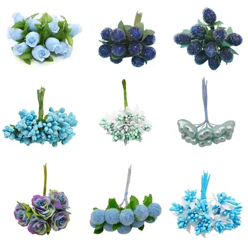 Mini Vegyes Kék Mesterséges Növény Virágot Cseresznye Stamen Bogyók Csokor, Ajándék Doboz, DIY Koszorú Karácsonyi lakodalom Deco Supplie