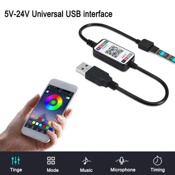 Mini Vezeték nélküli 5-24V Okos Telefon Vezérlő RGB LED Szalag Lámpa Vezérlő, USB Kábel, Bluetooth 4.0 Android IOS