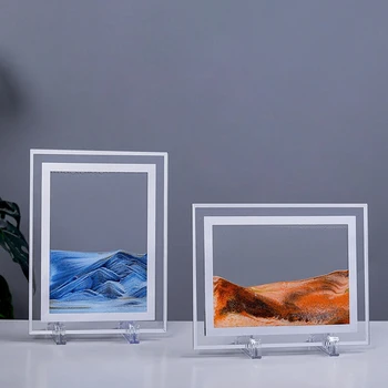 Mozgó Homok Képkeret Folyékony Tájkép Festmény Üveg Fotó Asztal Díszek 3D Vision Áramló Homok Festmény