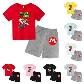 Nintendo Super Mario Rövid ujjú Ruha Anime Rajzfilm Baba Lányok-Fiúk a Nyáron Légáteresztő Pamut Nyomtatott póló, Gyermek Ruházat 1