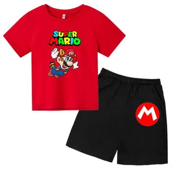 Nintendo Super Mario Rövid ujjú Ruha Anime Rajzfilm Baba Lányok-Fiúk a Nyáron Légáteresztő Pamut Nyomtatott póló, Gyermek Ruházat 2