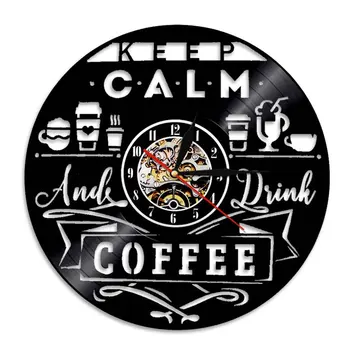 Nyugalom Kávé Bakelit lemez Clock Cafe Wall Art 3D Dekoráció Konyhai falióra Kávé Bolt Fali Dekoráció Ajándék Barista 1