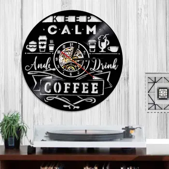 Nyugalom Kávé Bakelit lemez Clock Cafe Wall Art 3D Dekoráció Konyhai falióra Kávé Bolt Fali Dekoráció Ajándék Barista 2