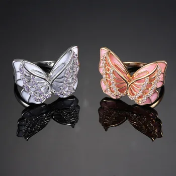 Női Gyűrű Zománc Pillangó Pillangó Gyűrű Divat Varázsa Intarziás Cirkon Gyűrű, Esküvői Bankett Célja A Barátnője 1