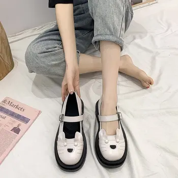 Női vastag, alacsony sarkú vastag talpú muffin naplopók Brit szél Mary Jane kis bőr cipő Japán egységes cipő