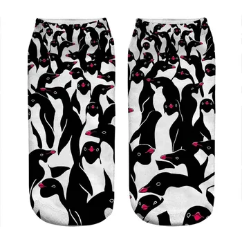 Női zokni aranyos Fekete-Fehér pingvinek Nyomtatott Zokni Nő harajuku Boldog Vicces Újdonság aranyos lány, ajándék, női Zokni 1