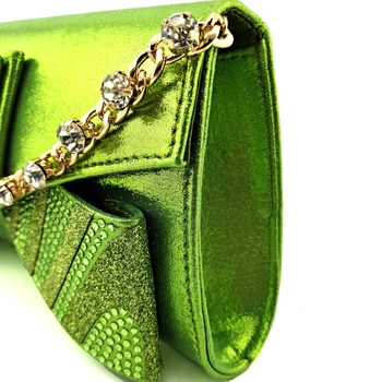 Olasz Design D. Zöld Szín a Divat Különleges Pillangó-Kont Forma, Stílus Fél, Női Cipő, Táska Szett Díszített Strasszos 2