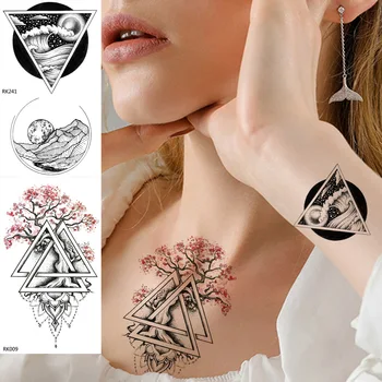 OMMGO Geometriai Szilva Virág Fa Ideiglenes Tetoválás Matrica Háromszög Medál Egyéni Hamis Női Tetoválás Művészet Virág, Csillag Tetkóimat
