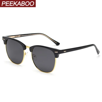 Peekaboo tr90 férfi napszemüveg polarizált fekete uv400 fele fém, arany, félig keret nélküli szemüveg nők optikai leopárd, kézzel készített unisex 1