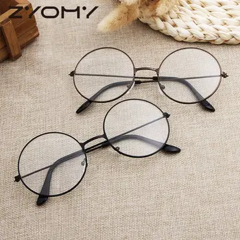 Q Új Klasszikus Vintage Szemüveg Keret Kerek Lencse Lapos Rövidlátás Optikai Tükör Egyszerű Fém Nők/Férfiak Szemüveg Keret 1