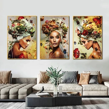 Retro Nő a Virág, Poszterek, Nyomatok, Absztrakt Vászon Festmény Modern Wall Art Képek Nappali lakberendezés Lány Quadros