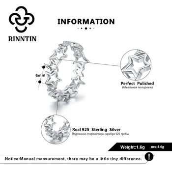 Rinntin 925 Sterling Ezüst Üreges Titkos Csillag Ujj Gyűrű Női Divat koreai Évforduló Ezüst Gyűrű, Ékszerek SR103 2