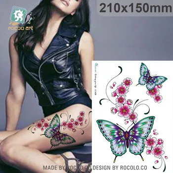 Rocooart LC828 3D Szexi Pillangó Ideiglenes Tetoválás Matricák Body Art Tatouage Gyönyörű Virágokat, Hamis Tetkó Taty A Nő