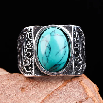 Régi Ezüst Színű Ovális Turquoises Gyűrű Antik Hallow ki Hullám Gyűrűk Nők Gótikus Partira Évforduló Retro Ékszer Ajándék