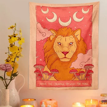 Rózsaszín Tarot Kártya Gobelin Falra gomba tigris Gobelin Jóslás, Boszorkányság, Minimalista Berendezés Nap, Hold Dekoráció Nappali 1