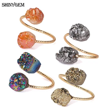 ShinyGem Vintage Természetes Szabálytalan Csillogó Dupla Druzy Kő Gyűrű, Arany Bevonat, Állítható Sizs A Nők Nagykereskedelmi Ékszerek 5db