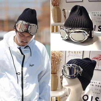 Ski gyapjú sapka kalap dagály pilóta őszi-téli kötött férfi sapka meleg sapka retro női napszemüveg szemüveg 2