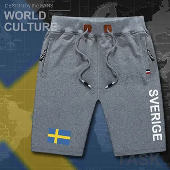 Svédország Sverige férfi sortok strand új férfi fürdőnadrág zászló edzés cipzáras zseb verejték levelet ruházat 2017 svéd Svéd SE