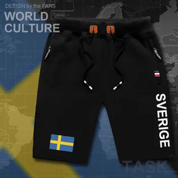 Svédország Sverige férfi sortok strand új férfi fürdőnadrág zászló edzés cipzáras zseb verejték levelet ruházat 2017 svéd Svéd SE 2