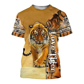 Szabadidő 3D tigris mintás póló/ing, alkalmi O-nyakú férfi rövid ujjú divatos nyári póló dzseki méret