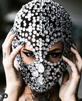 Szexi fedelét fejdísz 2021 egyéni fényes teljes gyémánt Pary maszkok Csillogó Strasszos DJ Klub fejfedő 1