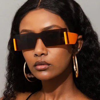 Szögletes Keret nélküli Napszemüveg a Nők a Férfiak Nagy Retro Márka Tervezője Egy Darab Téglalap Szemüveg Shades Oculos Női Gafas UV400 2