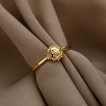 Szüreti Nap Arca Gyűrűk Nők Anillos Arany Ezüst Szín Rozsdamentes Acélból Készült Pár Gyűrű Férfiak Gótikus Ékszer Esztétikai Esküvői Ajándék