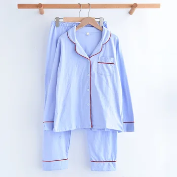 Tavaszi, őszi Japán pár, 100% pamut, kötött pizsama két darabból hosszú ujjú nadrág négy évszak haza szolgáltatás öltöny