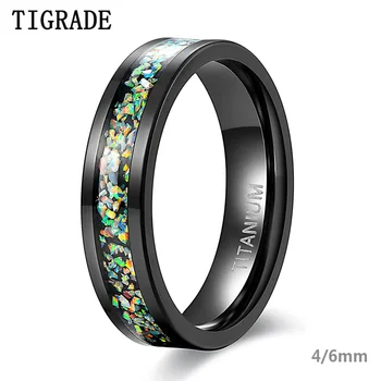 TIGRADE 4MM 6MM Fekete Titán Gyűrű Opál Inlay jegygyűrűt a Nők a Férfiak Méret 5-12