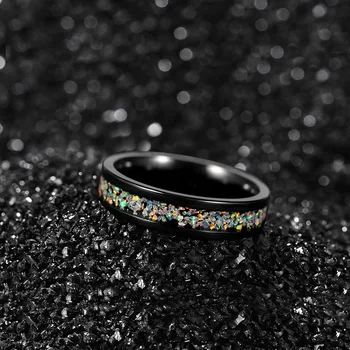 TIGRADE 4MM 6MM Fekete Titán Gyűrű Opál Inlay jegygyűrűt a Nők a Férfiak Méret 5-12 2