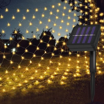 Távirányító Napelemes LED Háló String Fények Karácsonyi Függöny Tündér Fény Füzér Esküvő Kert Ünnepi Dekoráció Lámpa 1