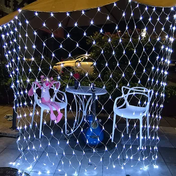 Távirányító Napelemes LED Háló String Fények Karácsonyi Függöny Tündér Fény Füzér Esküvő Kert Ünnepi Dekoráció Lámpa 2