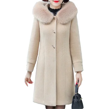Téli mink bársony kabát 2020 új őszi téli kabát női divat Közepes hosszúságú kapucnis meleg plus size gyapjú kabát 1