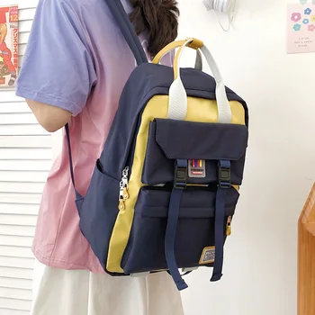 Többfunkciós kontraszt színű hátizsák, női Főiskolai stílus nagy kapacitású laptop táska Diáklány egy-vállon hordozható táska 1