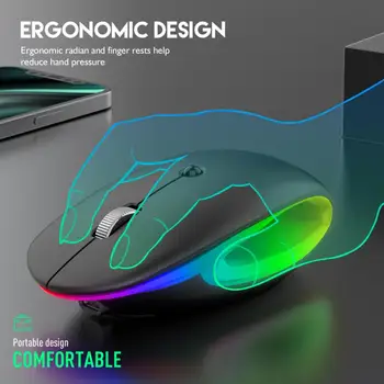 Vezeték nélküli Egér Csendes Ergonomikus Újratölthető RGB LED Háttérvilágítás USB Optikai Gaming Egerek Számítógép 2