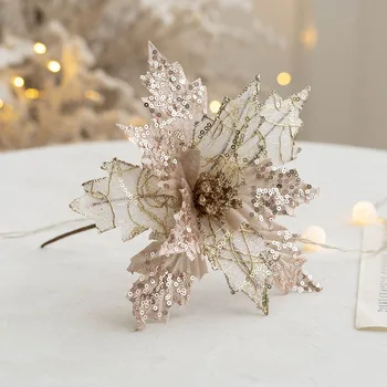 Virágok a karácsonyfa Dekoráció Mesterséges Virág Dísz, Fém Szár DIY Haza Esküvői Xmas Party Dekoráció