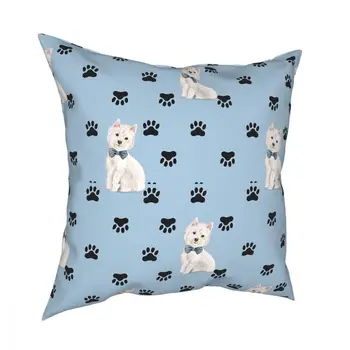 West Highland White Terrier Paw Print Párnát Borító Poliészter Párnát Tacskó Kutya Vicces Pillowcover Lakberendezés 1