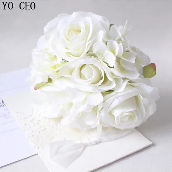 YO CHO Esküvői Csokor Rózsa, Bazsarózsa Hortenzia Selyem Virág Rózsaszín Fehér Menyasszonyi Koszorúslány Csokor Mariage Esküvői Kiegészítők 2