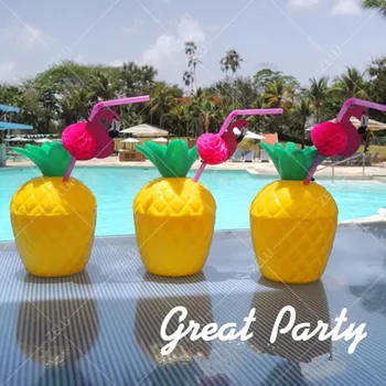 ZLJQ 12 Db Műanyag Ananász Csésze Flamingo Hajlítható Szívószálat Hawaii Party Esküvői Dekoráció Felnőtt Születésnapi Party Kellékek 2