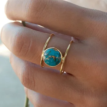 Évjárat Természetes Kék Turquoises Gyűrűk Nők Antik SilverColor Titán Kettős Réteg Lány Ujj Gyűrű Ékszer