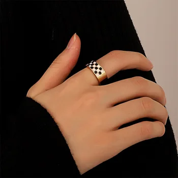 Új Bohém Zománc Kerek Fém Gyűrű Geometriai Fehér, Fekete, Nyitott, Állítható Ujj Gyűrű a Nők Lány Nyilatkozat Jewelry2021