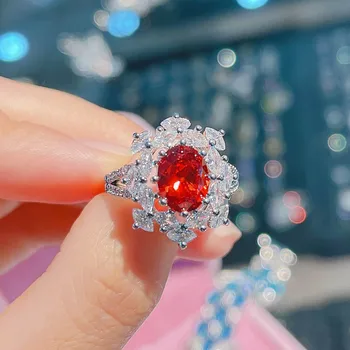 Új Ezüst Divat Fény Luxus Szimuláció Narancs-vörös Turmalin Színű, Kincs, Drágakő, Állítható Gyűrű a Nők Jól Ékszer Ajándék 1