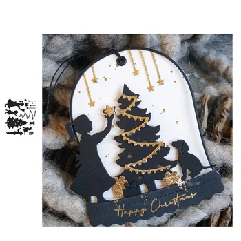Új karácsonyfa kölyök kutya fémforgácsolási Meghal Stencil DIY Scrapbooking Papír/fotó Kártyák Dombornyomás Meghal 1