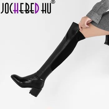 【JOCHEBED HU】 2021 új érkeznek a térd csizma női magas sarkú platform csizma kerek toe kiváló minőségű karcsú szakaszon csizma nő 1